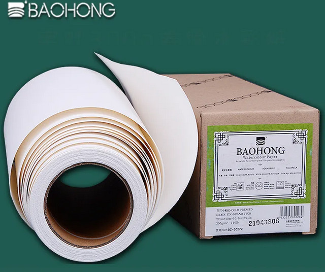 BAOHONG Aquarellpapierrolle aus 100 % Baumwolle, 300 g, Kaltpresse, rau, Weiß, Breite: 27 cm, Länge: 10 m - Bild 1
