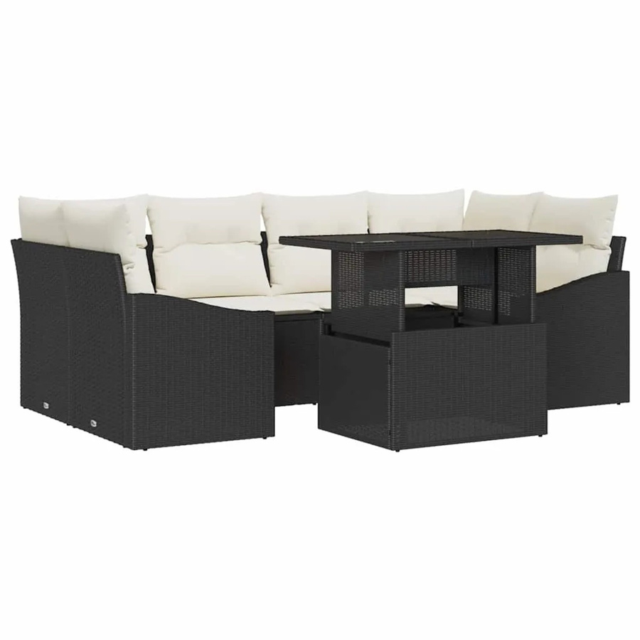 7-tlg. vidaXL Garten-Sofa-Set aus Poly Rattan in Schwarz mit Polstern und integriertem Stauraum - Bild 2