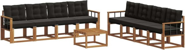 vidaXL Outdoor-Sofagarnitur 9-tlg. aus Akazienholz mit Textilene und Kissen in Natur und Schwarz - Bild 1
