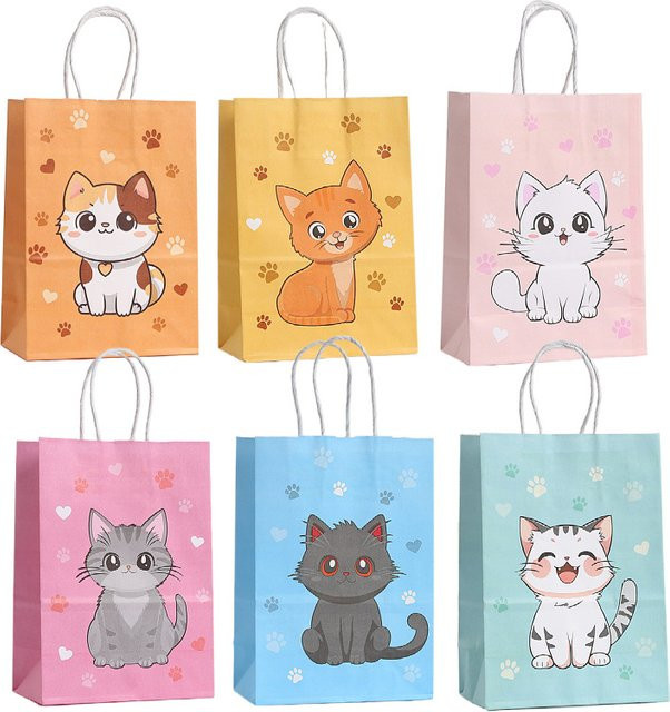 WEHRPARTY Cartoon Katze Muster Geschenktaschen mit Griff für Kindergeburtstage und Babypartys - Bild 1