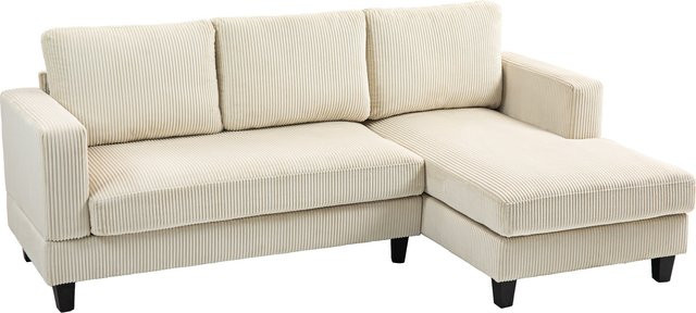 HOMCOM Ecksofa aus Rippvelours mit 3-Sitzer und Ottomane, modernes Design, Beige, Breite: 214 cm - Bild 1