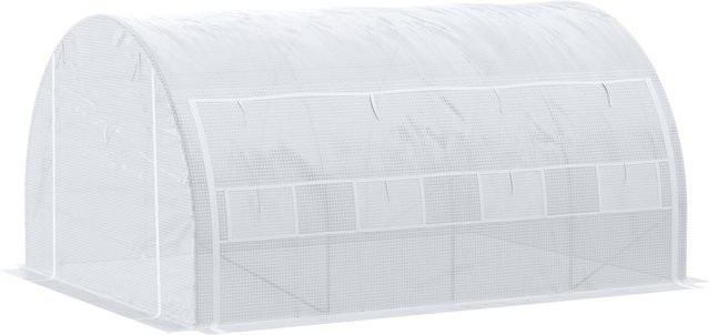 Outsunny Gewächshaus Foliengewächshaus in Weiß mit UV-Schutz und Seitentür aus Stahl, B/T/H: 3,97 x 3,02 x 2 m - Bild 1