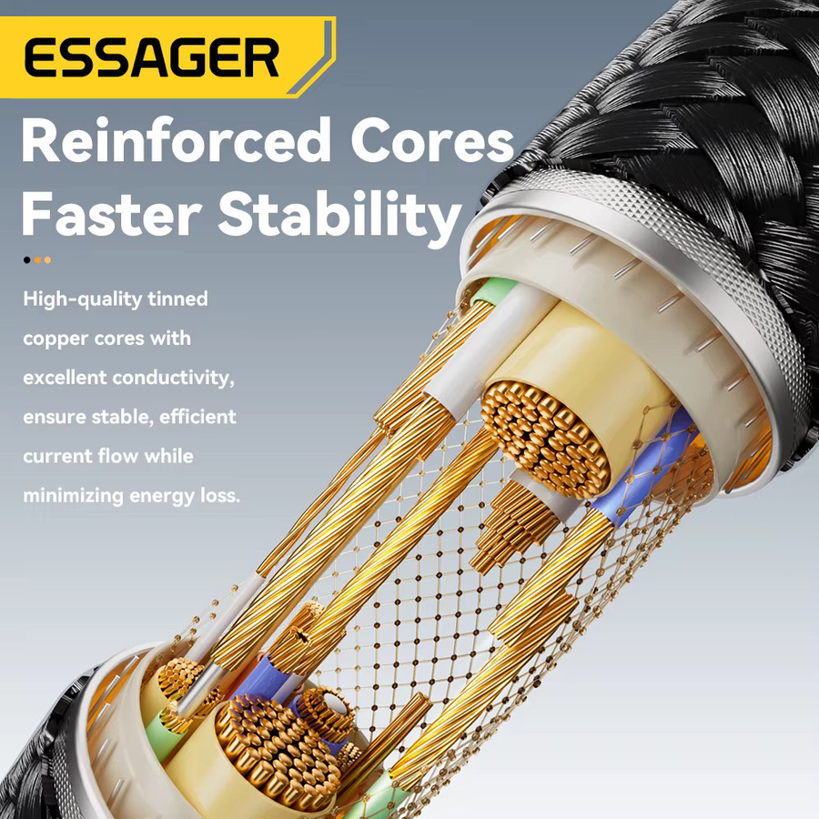 Essager 4 in 1 USB-C-Kabel mit digitalem Display, 100 W Schnellladefunktion und Beleuchtung für iPhone, Huawei, Xiaomi, MacBook und iPad, Farbe: Schwarz oder Grau - Bild 4