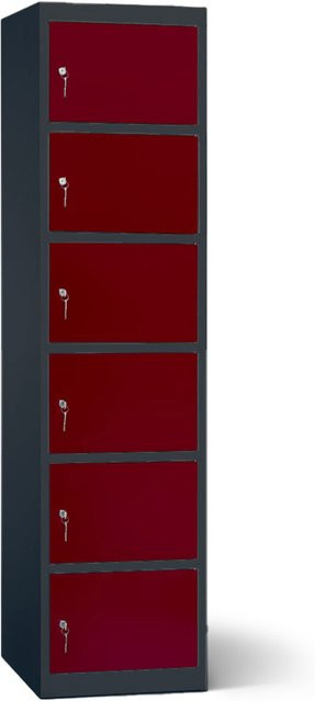 rotstahl Akku-Ladeschrank mit 6 Fächern in Bordeaux und anthrazitgrauem Korpus, B: 45 cm, H: 180 cm - Bild 1