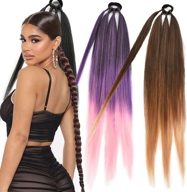 sissi's Pferdeschwanz-Extensions, synthetisch, Ombre, Schwarz, Braun, Grau, 66 cm, Unisex - Bild 1
