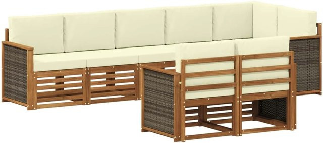 vidaXL Sofagarnitur aus Massivholz Akazie in Beige mit Latten-Design und Armlehnen - Bild 1