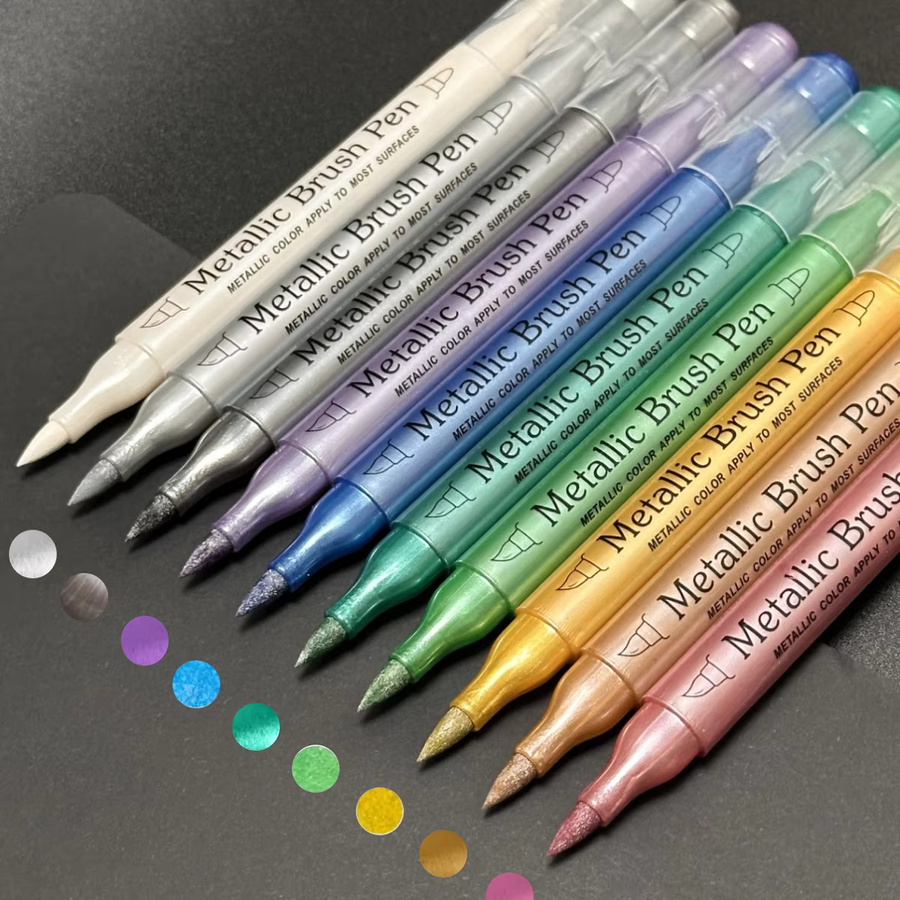 CEESO 10-teiliges Metallic-Marker Set mit Brush- und Fine-Spitze, Tinte auf Wasserbasis in Gold, Silber und Multicolour für Glas, Keramik und Scrapbooking - Bild 4