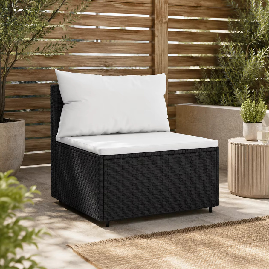 Modulares Garten-Mittelsofa aus Polyrattan mit Kissen in Schwarz für Garten, Terrasse und Balkon - Bild 2