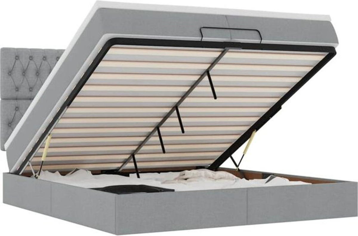 vidaxl Ottoman Polsterbett mit Matratze in Grau aus Stoff und Metall, B/T: 200 x 200 cm - Bild 1