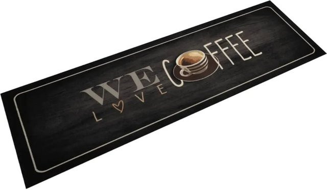 vidaXL Küchenteppich Coffee, Schwarz, B/T: 45 x 150 cm, Waschbar und Rutschfest - Bild 1