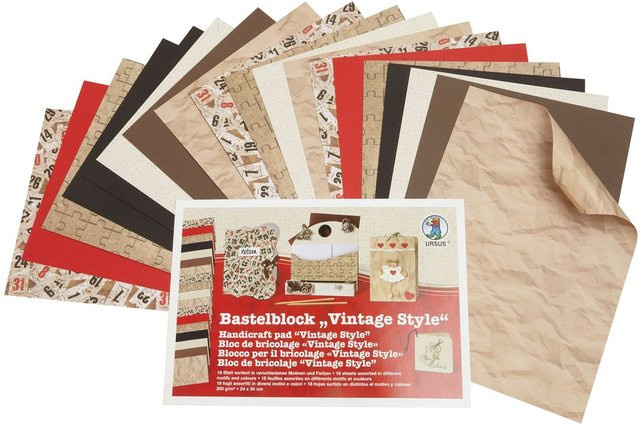 URSUS Bastelblock Construction Paper im Vintage Style, Mehrfarbig, 300 Blatt - Bild 1