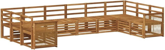 vidaXL Ecksofa Set aus Massivholz Akazie in Natur Braun, 7-teilige L-Form Polsterlandschaft mit Kissen - Bild 1