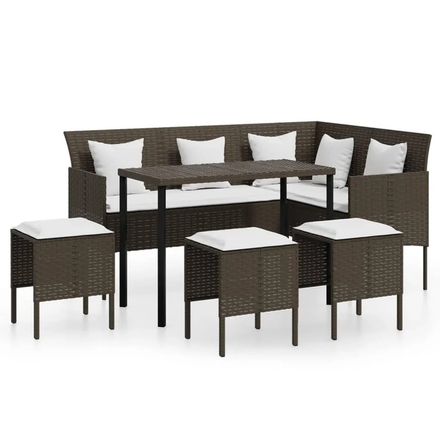 vidaXL 5-tlg Sofagarnitur in L-Form aus Poly-Rattan in Braun mit Kissen und Metallgestell - Bild 2