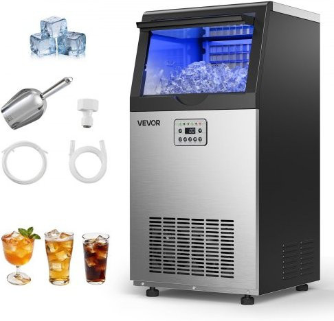 VEVOR Kommerzielle Eismaschine aus Edelstahl mit LED-Anzeige und Selbstreinigung, Silber, 45 kg/24 h Produktion und 14 kg Eisvorrat - Bild 1