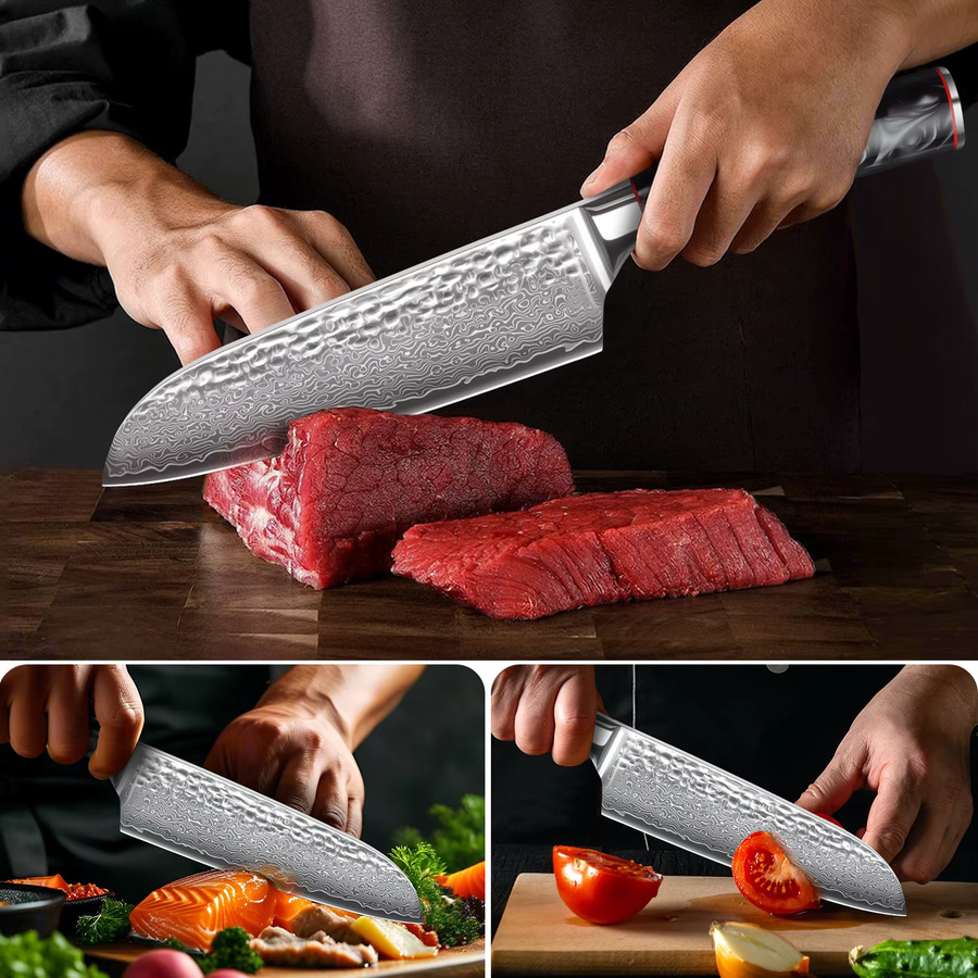 SAEIV Santoku-Messer aus Damaststahl mit Marmormuster und ergonomischem Griff - Bild 3