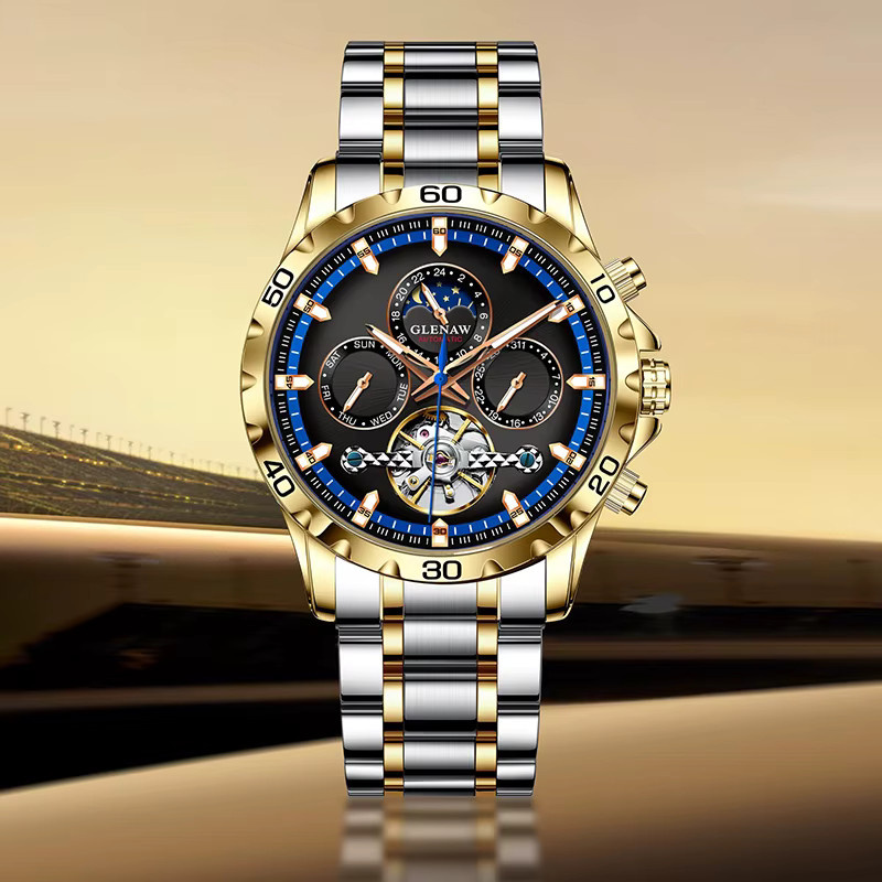 GLENAW Armbanduhr mechanisch, Edelstahl, Schwarz, Herren - Bild 2