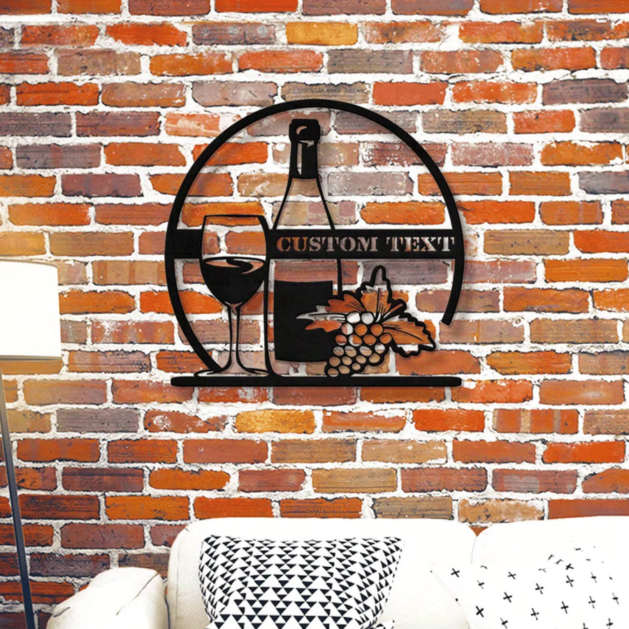 Personalisiertes rundes Wanddekor aus Metall von Hello Young mit floralem Wein- und Trauben-Design in Schwarz - Bild 6