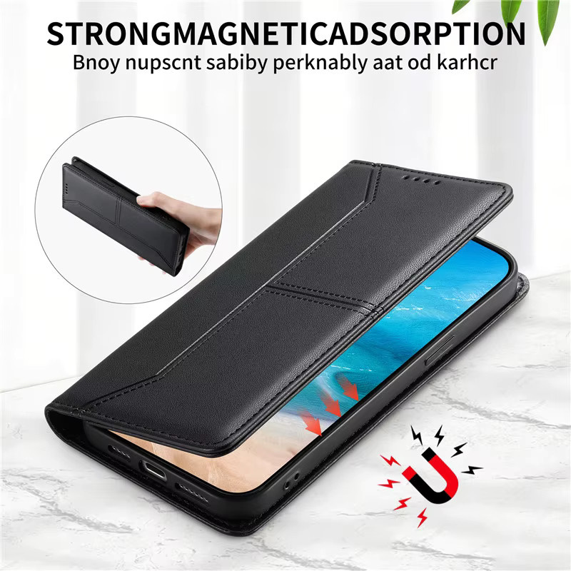 Luxuriöse magnetische Flip-Leder-Handyhülle Wallet Cover für Xiaomi Poco C61 C65 C55 X5 X6 F6 M6 Pro 4G 5G in Schwarz und Grün - Bild 4