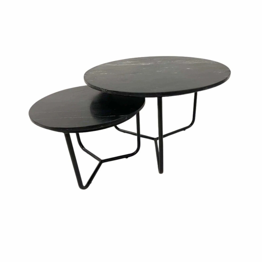 Mansion atmosphere Marmor-Couchtisch Set aus 2 runden Tischen in Schwarz - Bild 1