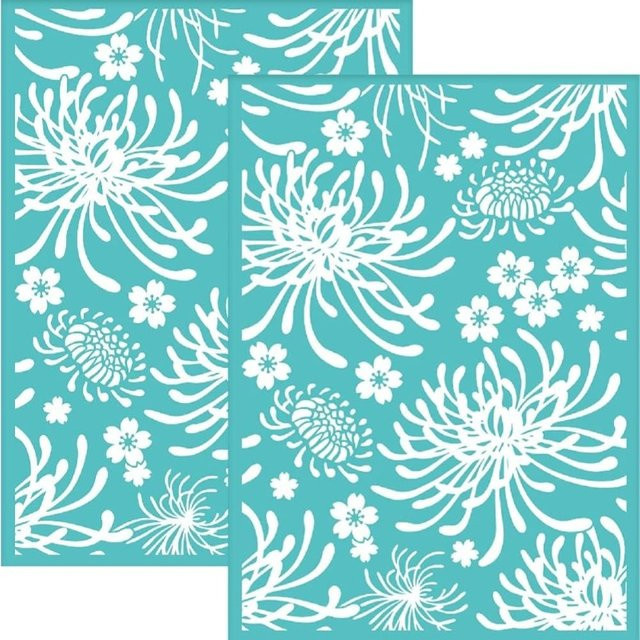2er-Set selbstklebende Siebdruckschablonen mit Chrysanthemen-Muster in Türkis, wiederverwendbare Netzschablonen zum Übertragen von Mustern - Bild 1