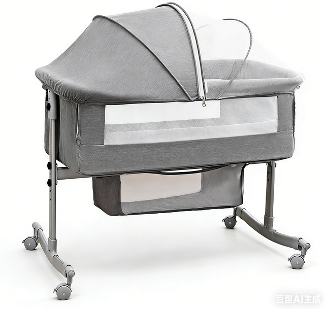 OWJHE 3-in-1 Babybett als Beistellbett und Laufstall, grau, höhenverstellbar und faltbar mit Moskitonetz und Rollen - Bild 1