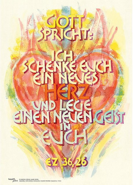 Ich schenke euch ein neues Herz Paper Poster Illustration von Kawohl-Verlag, Multicolor, 30,0 cm - Bild 1