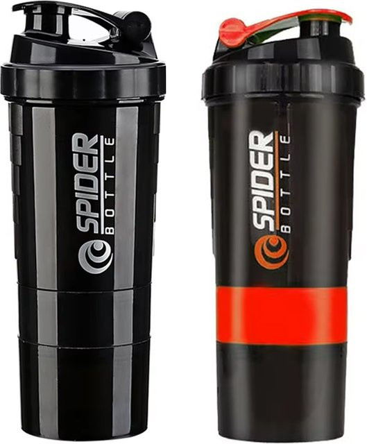 FEB.WIND Protein-Shaker-Flasche mit Pillenablage und 3 Unzen Bechern, Schwarz, 473 ml (16 Unzen) - Bild 1