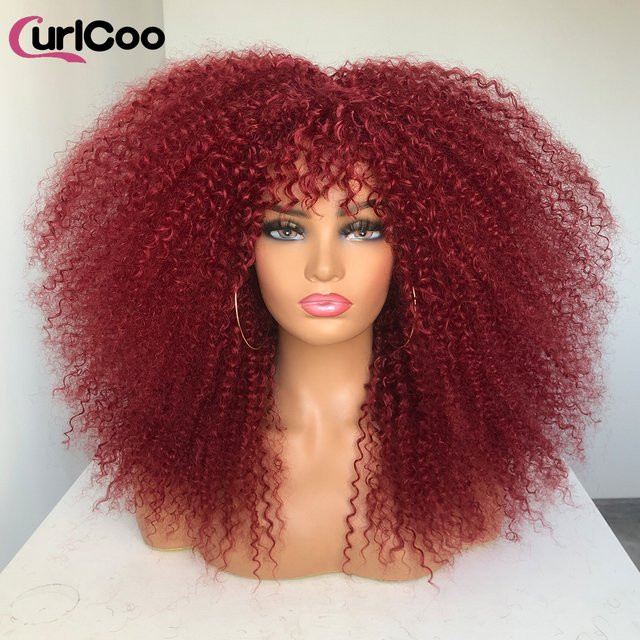 CurlCoo Lockige Perücke mit Pony, synthetische Faser, Damen - Bild 1