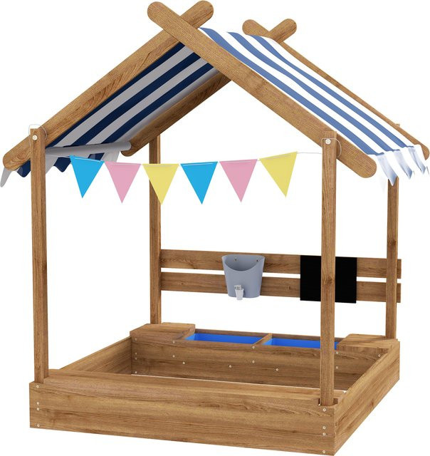 Outsunny Sandkasten aus Holz mit Dach, Sitzplatz und Tafel in Braun, B/T/H: 124 x 116 x 146 cm - Bild 1