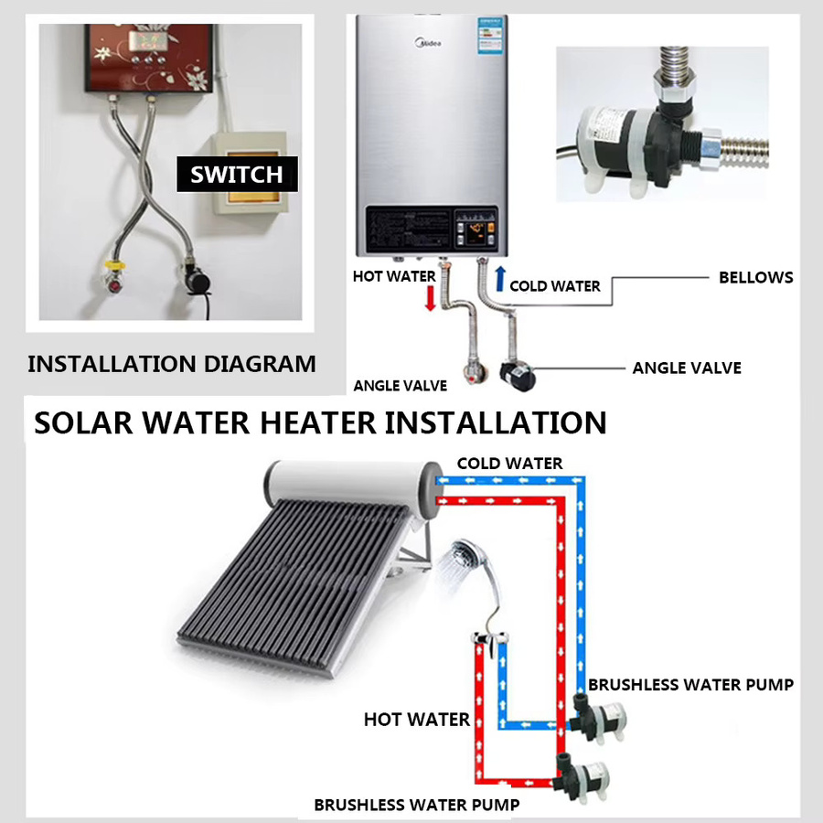 Sola Bürstenlose Solarpumpe IP68 DC 12 V 24 V mit 4-Punkt-Gewinde für Warmwasserbereiter, Dusche, Fußbodenheizung und Druckerhöhung - Bild 4