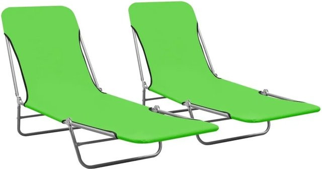 Furnicato Set aus 2 klappbaren Sonnenliegen in Grün aus pulverbeschichtetem Stahl und 600D Oxford-Gewebe - Bild 1