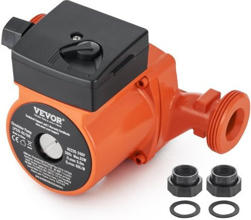 VEVOR Umwälzpumpe für Warmwasser-Zirkulationssysteme, 220V, 92W, 60l/min Durchflussrate, 6m Förderhöhe, 1-1/2 Zoll Gewindeanschluss, Orange - Bild 1