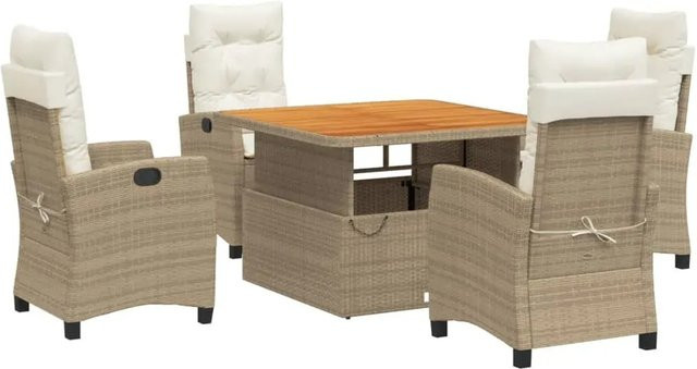 vidaXL 5-teilige Garten-Essgruppe aus Poly Rattan und massivem Akazienholz in Beige und Cremeweiß - Bild 1