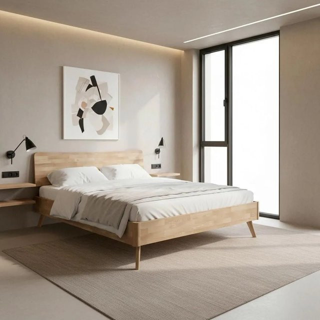 Bessagi Home Bett Danzig aus Echtholz in Wildeiche, Farbe Braun, B/T/H: 140 x 200 x 38,5 cm - Bild 1