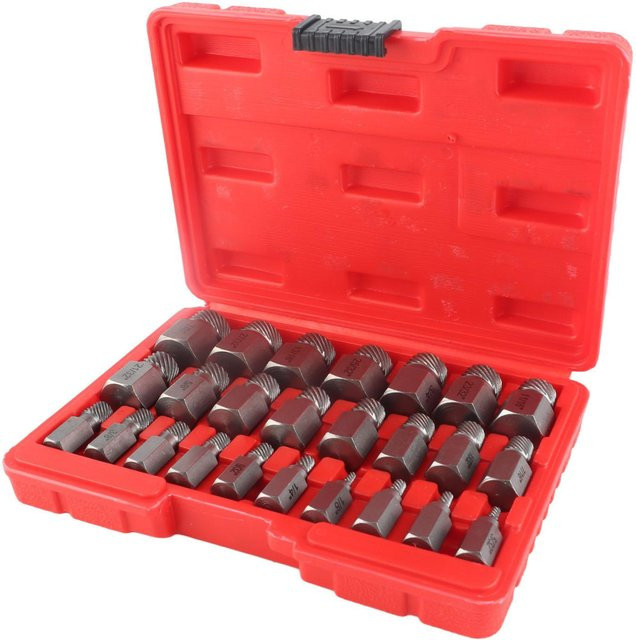 Aimo Schraubenausdreher Set aus Chrom-Molybdän-Stahl mit 25 Stück in Rot für abgebrochene Schrauben und Sechskantköpfe - Bild 1