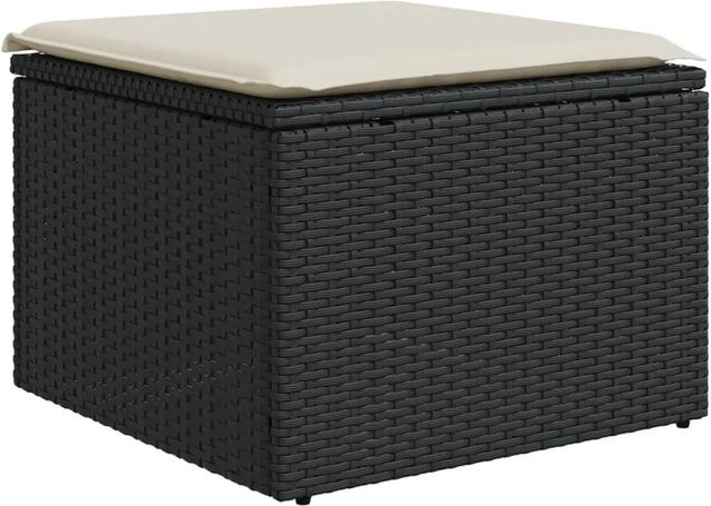 vidaXL Gartenhocker aus Poly Rattan mit Kissen in Schwarz, B/T/H: 55 x 55 x 37 cm - Bild 1