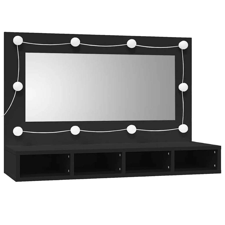 vidaXL Spiegelschrank mit LED-Beleuchtung und offenen Regalfächern, Schwarz, B/T/H: 90 x 31,5 x 62 cm - Bild 2