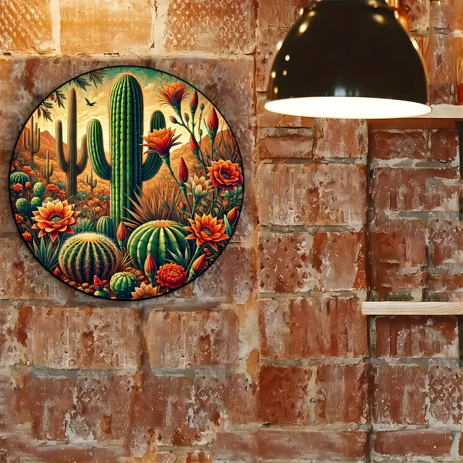 Rundes Aluminiumschild Potdemiel mit Kaktus-Design und Foliengravur, Durchmesser: 20 cm, Mehrfarbig - Bild 3