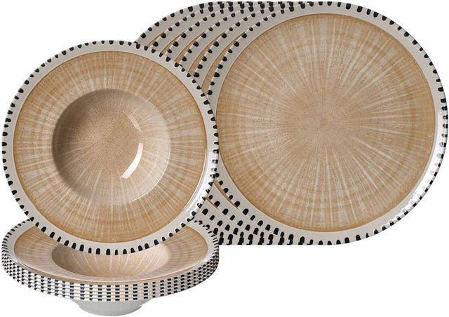 Ritzenhoff & Breker Pizza- und Pasta-Set Natura 12-teilig aus Keramik in Beige - Bild 1