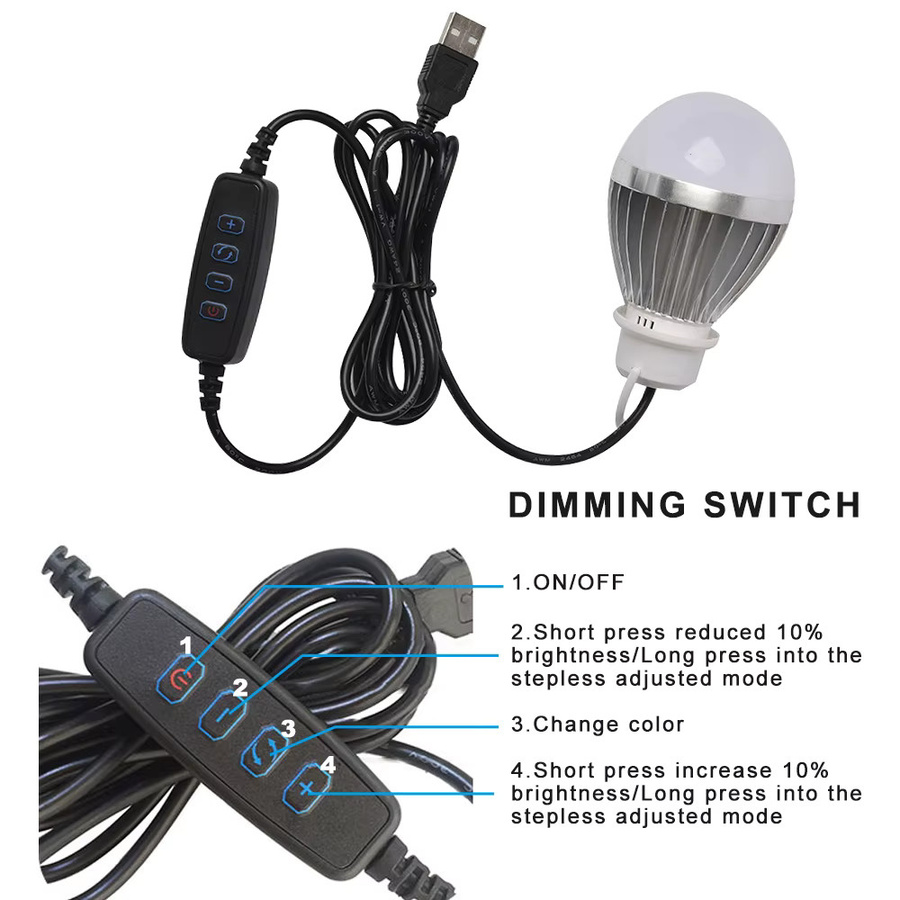 ZHMZH USB-LED-Glühbirne mit 10 W, stufenlos dimmbar, dreifarbiges Licht (CCT), weiß - Bild 2