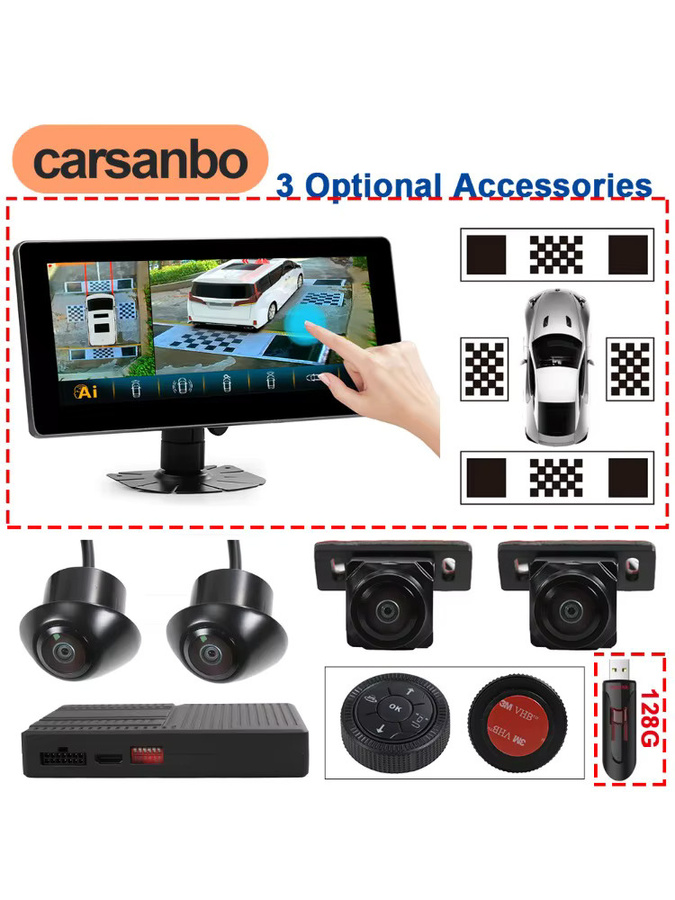Carsanbo AHD 1080P 360-Grad-3D-Surround-View-System mit Vogelaugen-Ansicht, DVR-Recorder, KI-intelligenter Erkennung und Autokamera in Schwarz - Bild 5