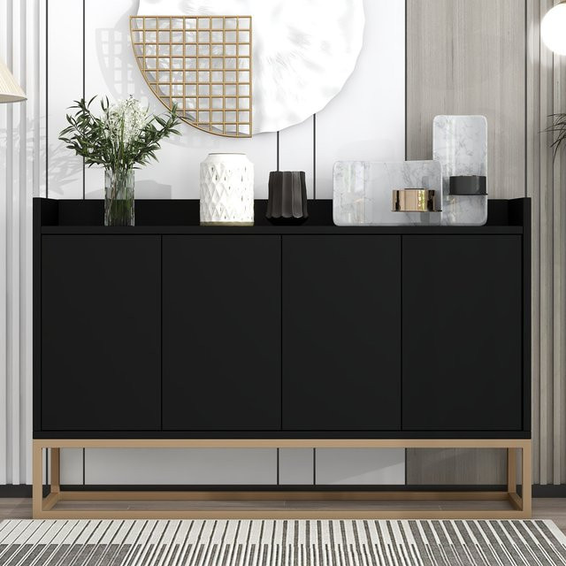 Anajqaqia Küchen-Sideboard Modernes Buffetschrank in Schwarz mit Metallbeinen, B/T/H: 120 x 30 x 80 cm - Bild 1