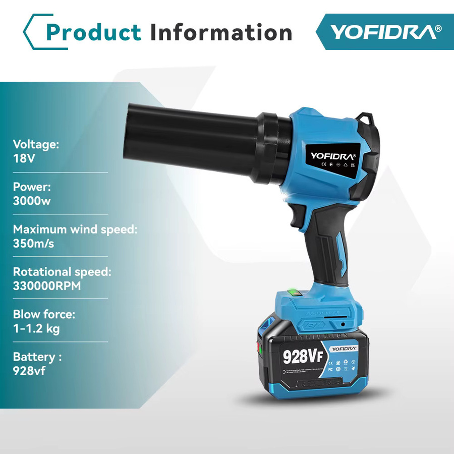 Yofidra Bürstenloser Elektrischer Turbo-Gebläseventilator 3000W Handgeführter Laubbläser und Staubblasgerät in Blau für Makita LXT 18V Akku - Bild 5