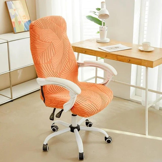 Elastischer Blätter Jacquard Bürostuhlbezug in Orange, wasserabweisender Anti-Rutsch Stuhlbezug für Computerstühle und Gaming-Stühle, Größe S - Bild 1