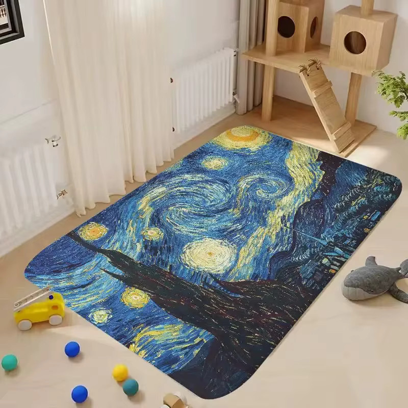VIKAMA Van Gogh Starry Night Bodenmatte, rutschfest und weich, blau, rechteckig - Bild 2