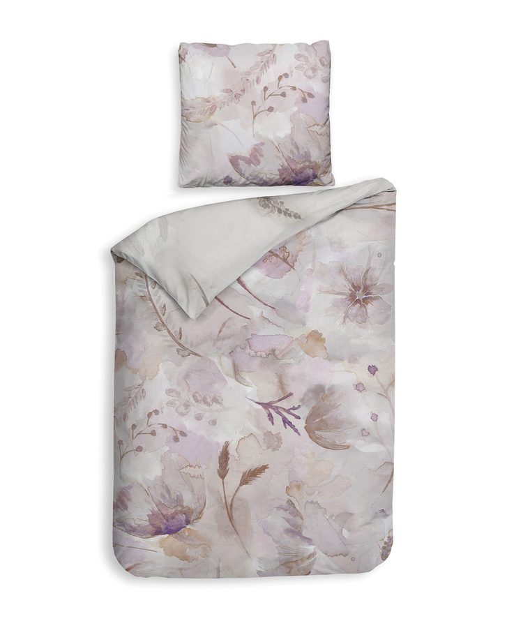 Heckett & Lane Mako-Satin Bettwäsche Set mit floralem Gräser Aquarell Design in Rosa und Beige, B/H: 135 x 200 cm und 80 x 80 cm - Bild 1