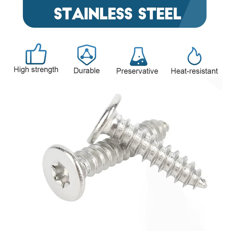 Howsheng Selbstschneidende Holzschrauben mit Torx-Antrieb aus Edelstahl in Silber, Ultra-Dünne Wafer-Kopf Super-Flache Schrauben für Holz - Bild 2