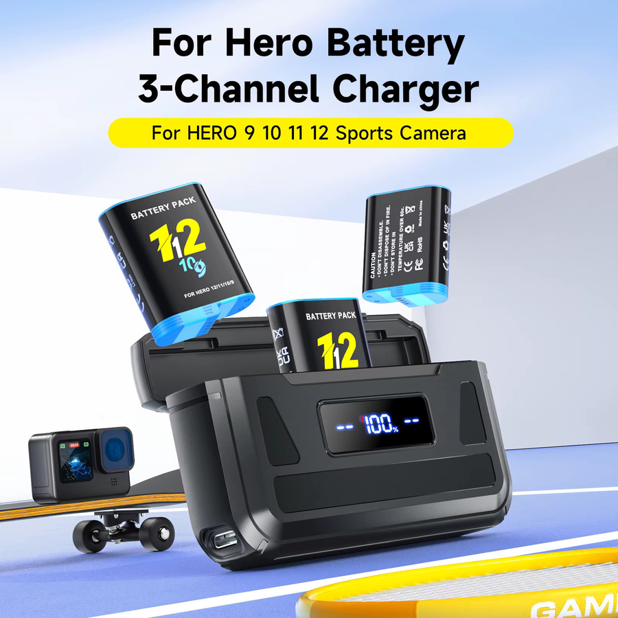 GoPro Akku-Set mit 2000mAh Akkus und Ladegerät für 3 Slots inklusive TF-Karte in Schwarz - Bild 4