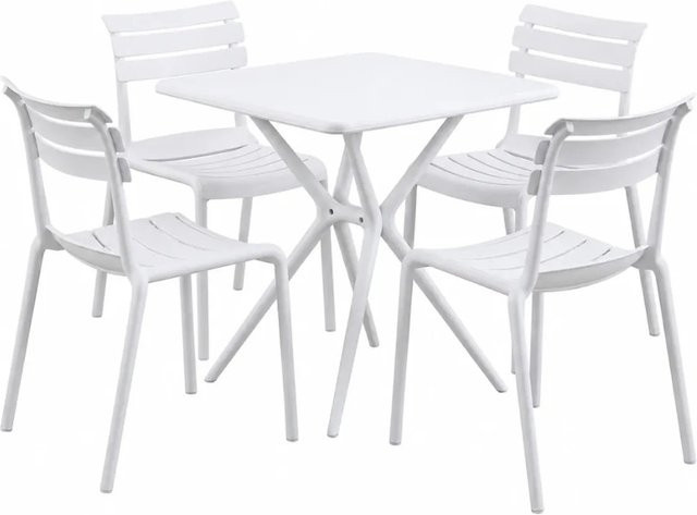 DELUKE Gartenmöbel-Set KLARA mit Tisch und 4 Stühlen aus Polypropylen in Weiß, B/T/H: 190 x 190 x 82 cm - Bild 1
