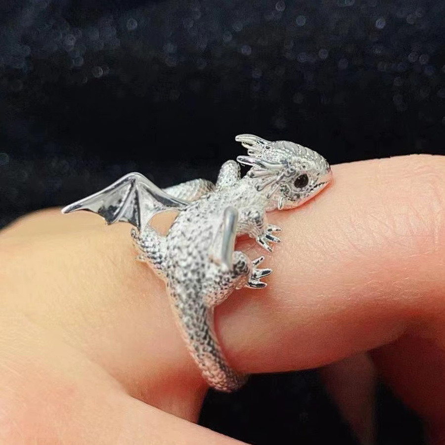 Verstellbarer Drachen-Strickring aus Metall in Silber als Garnführung und Fingerhalter für schnelleres Stricken und Häkeln - Bild 1